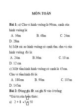 Bài kiểm tra 45 phút môn Toán Lớp 3